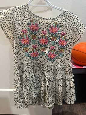 THML Cream Polka Dot Blouse with Pink & Green Floral Embroidery